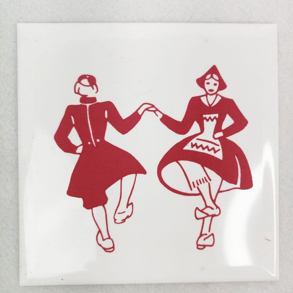 Vintage 1950s Kitsch Tile Covers DUTCH DANCERS 4x4 - Picture 1 of 6